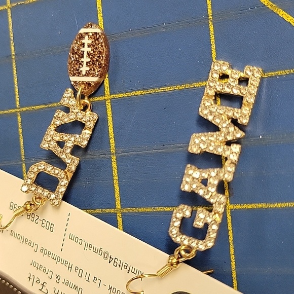 Game Day Football Rhinestone Gold Tone Earrings - Picture 1 of 1